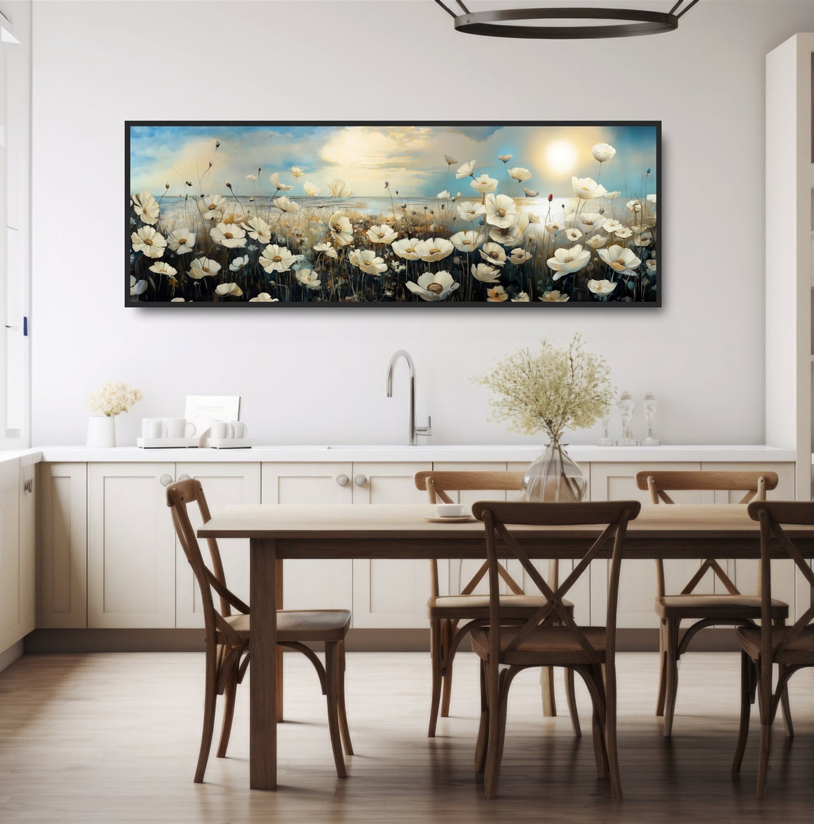 White Wildflowers Beach Sunset Romantic Floral Landscape Poster - Image 4