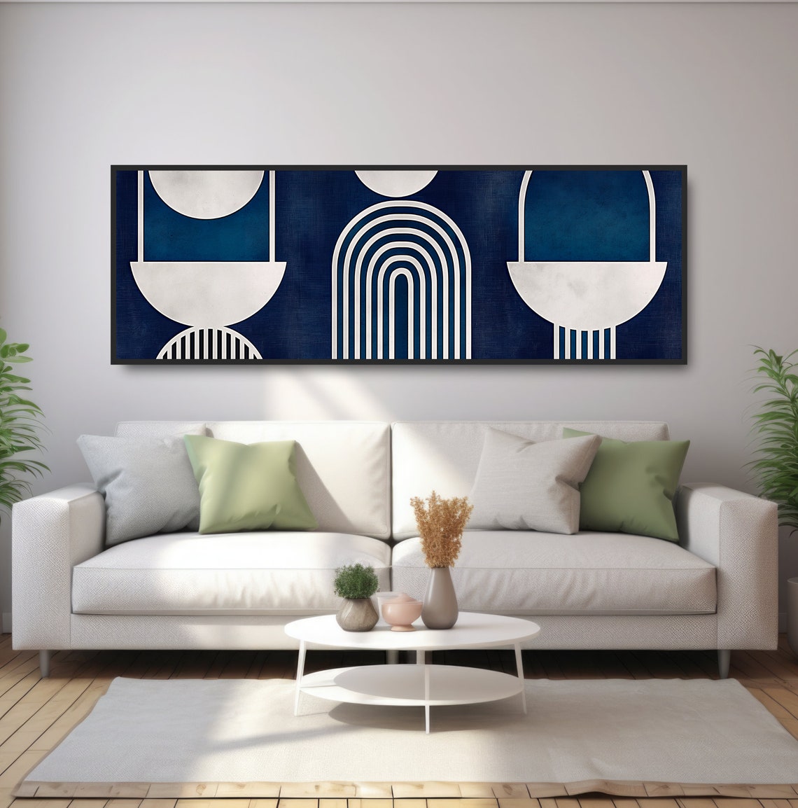 Navy Blue Art Deco Geometric Arches Stripes Elegant Wall Art Poster - Image 5