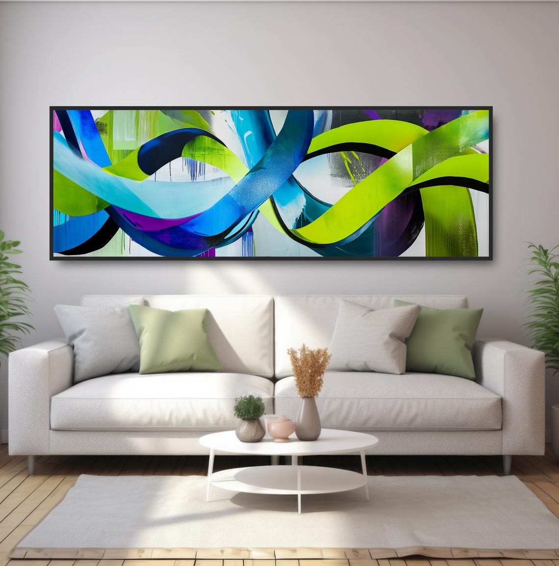 Urban Graffiti Wall Art Bold Subway Street Painting Panoramic Dripping Paint Artwork Dynamic Abstract Decor Vibrant Neon Green Blue - Image 5