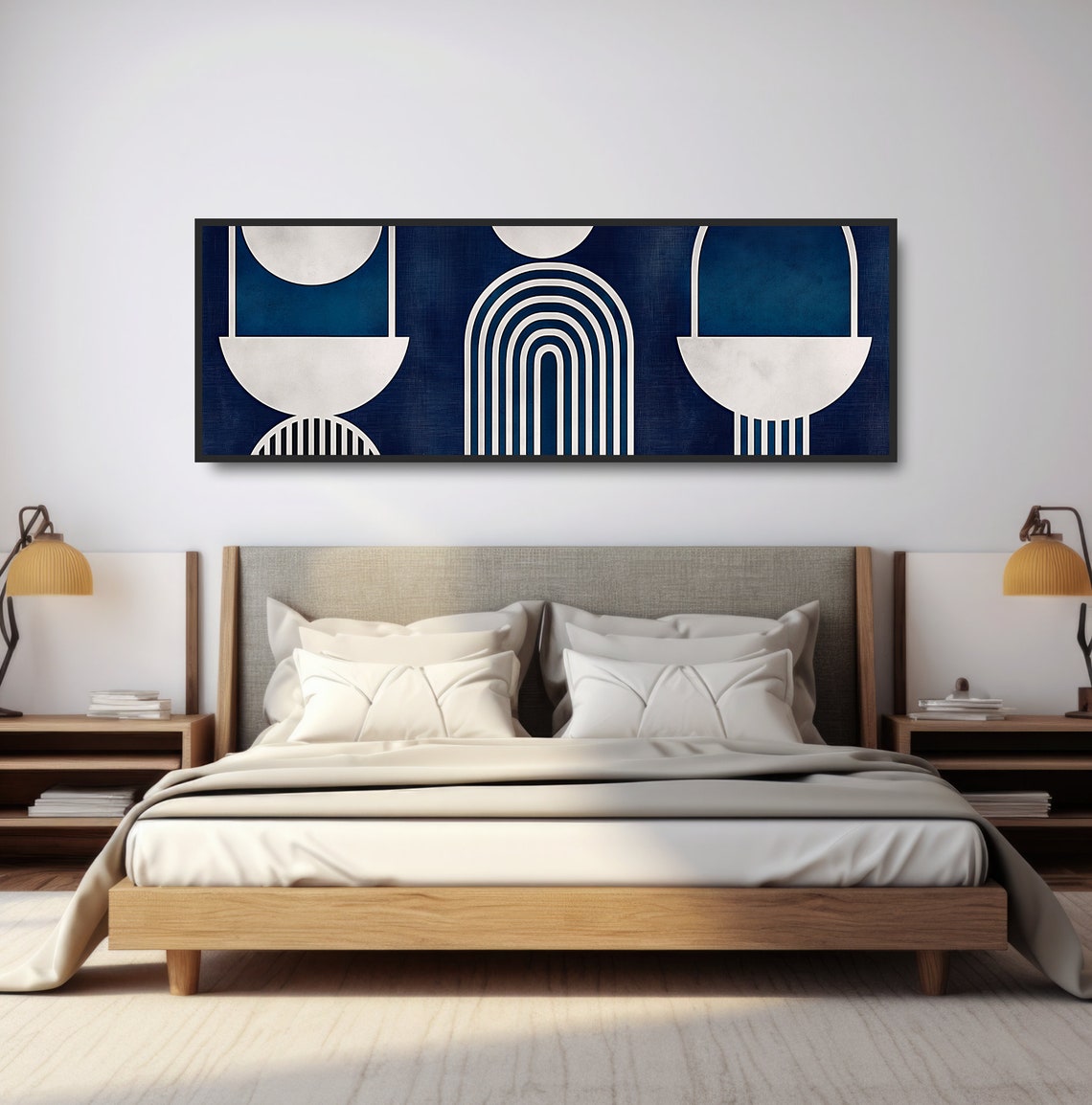 Navy Blue Art Deco Geometric Arches Stripes Elegant Wall Art Poster - Image 4