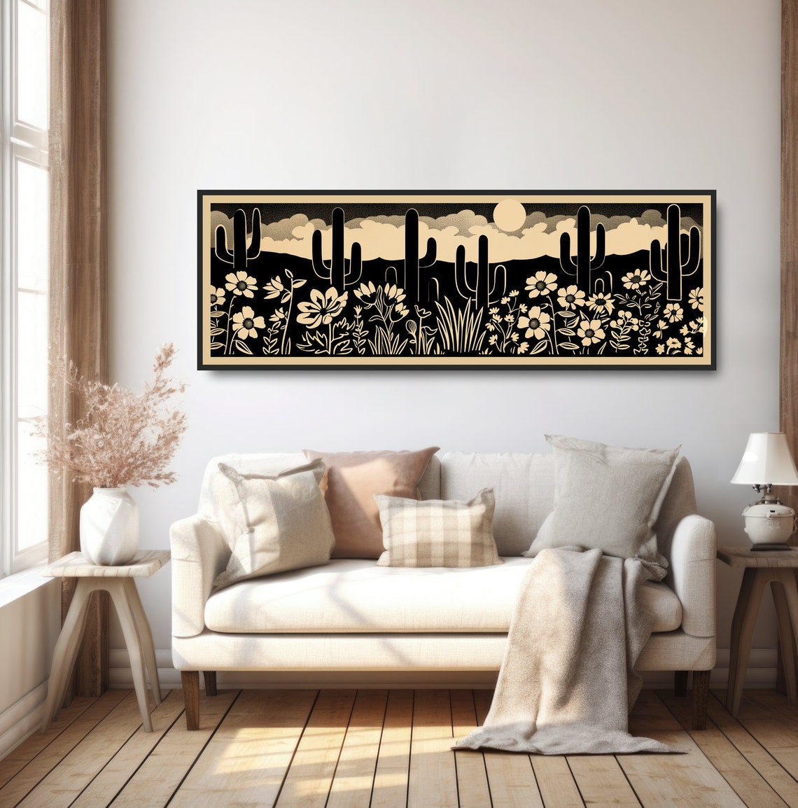 Desert Cactus Moon Silhouette Wildflower Minimalist Night Art Poster - Image 5
