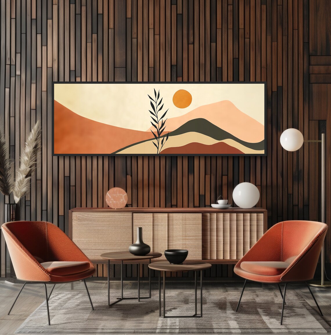 Geometric Sun Landscape, Mid-Century Boho Art Print - Image 5