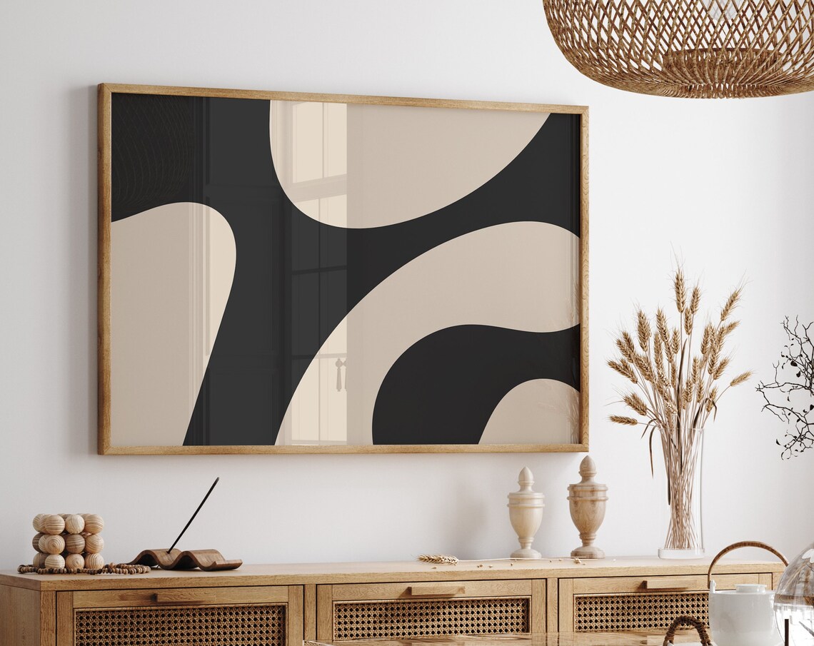Minimalistic Beige and Black Abstract Art Print