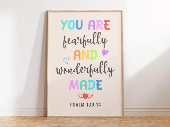 Nursery Bible Verse Print Psalm 139 14 Wall Art Christian Colorful Poster Kids Room Wall Decor You Are Fearfully And Wonderfully Made