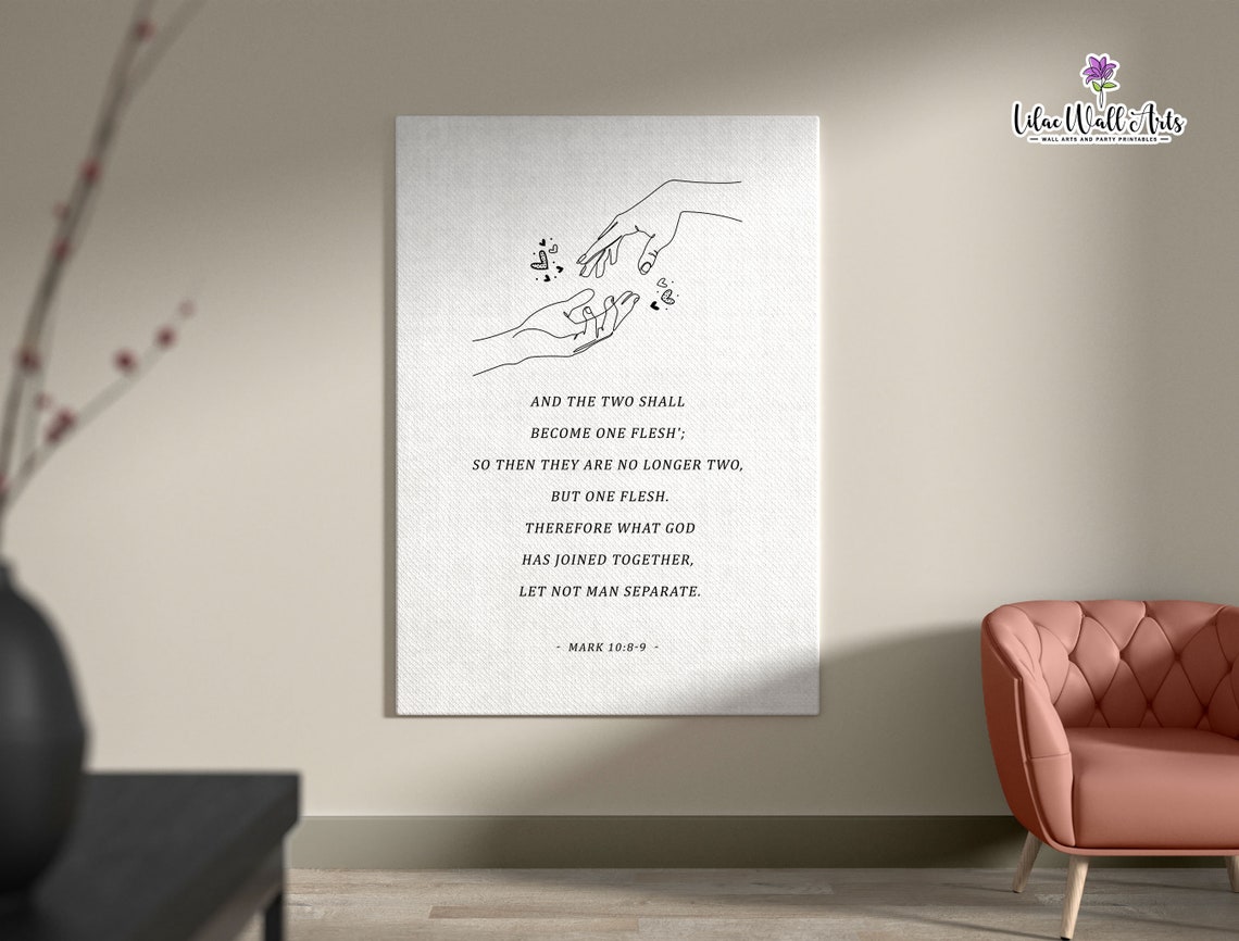 Mark 1089 Two Become One Flesh Minimalist Wedding Hands Poster