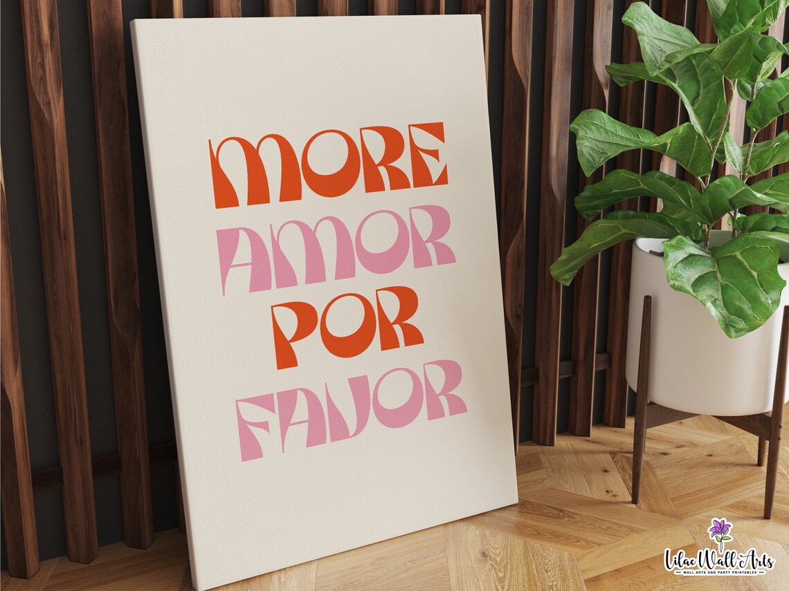 More Amor Por Favor Retro Groovy Orange Pink Love Quote Poster - Image 4