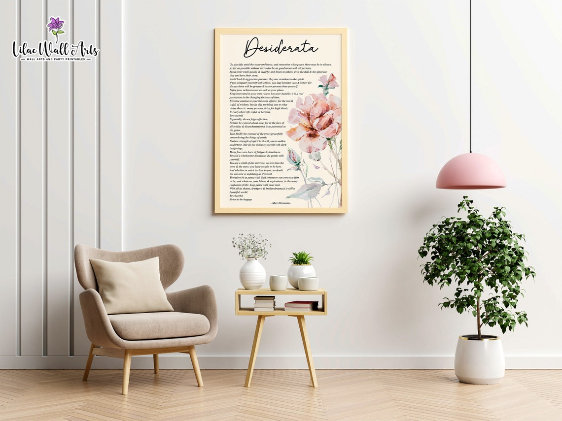Desiderata Poem Max Ehrmann Pink Floral Watercolor Gift Poster - Image 5