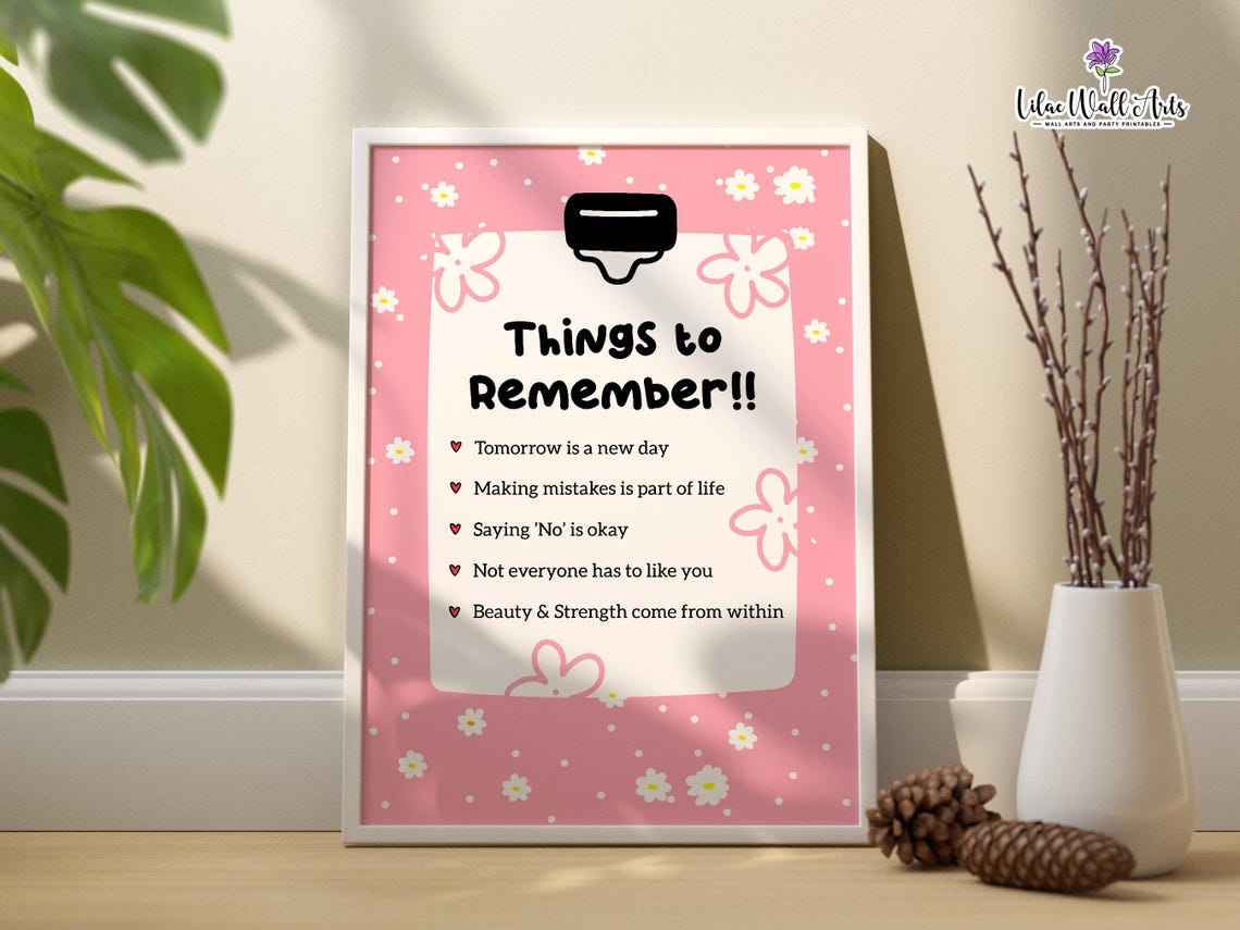 Things To Remember Affirmation List Pink Floral Quote Poster