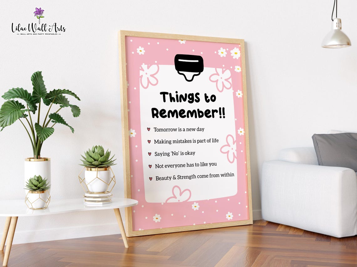 Things To Remember Affirmation List Pink Floral Quote Poster - Image 2