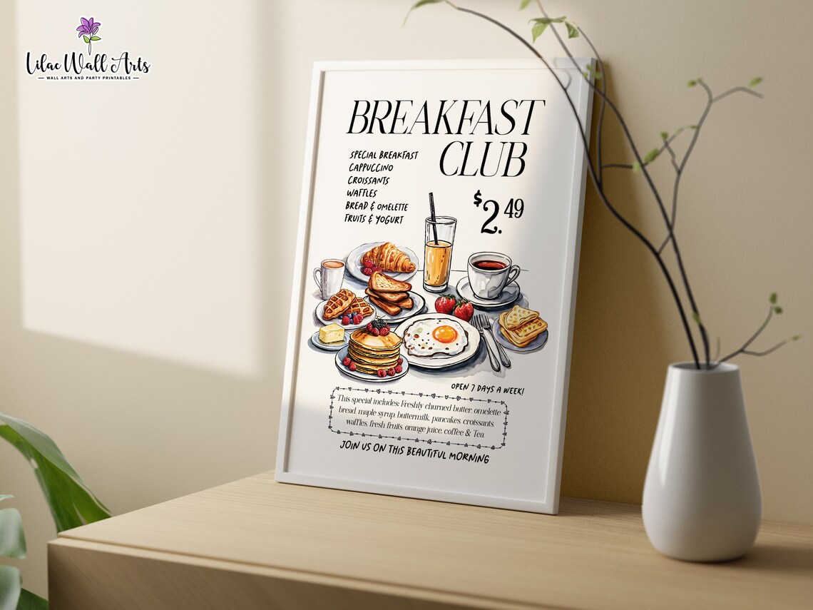 Breakfast Club Croissant Brunch Kitchen Art Print - Image 2