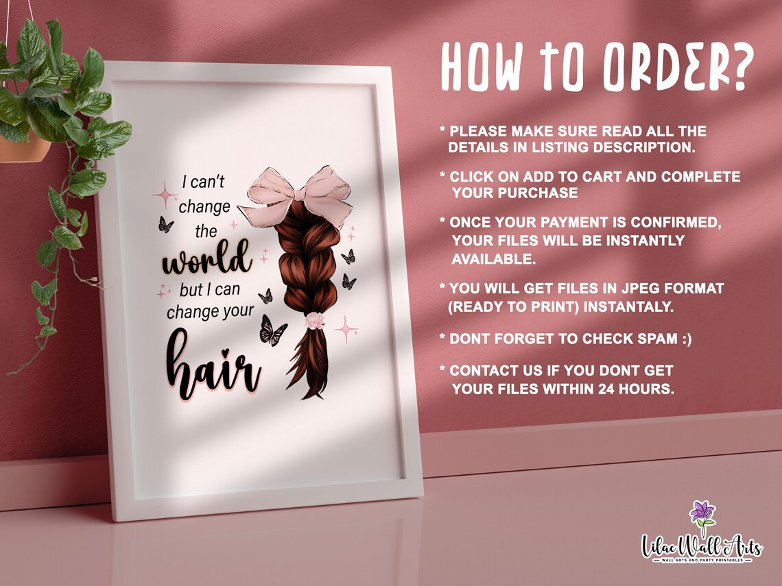 I Cant Change Your Hair Braided Ponytail Bow Hair Salon Quote Poster - Image 2