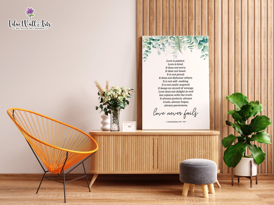 Love Never Fails 1 Corinthians Botanical Eucalyptus Scripture Print - Image 2