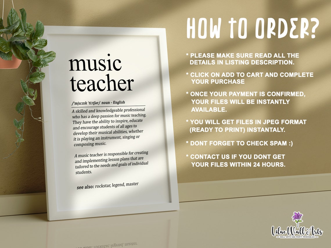 Music Teacher Definition Dictionary Style Appreciation Poster - Image 3