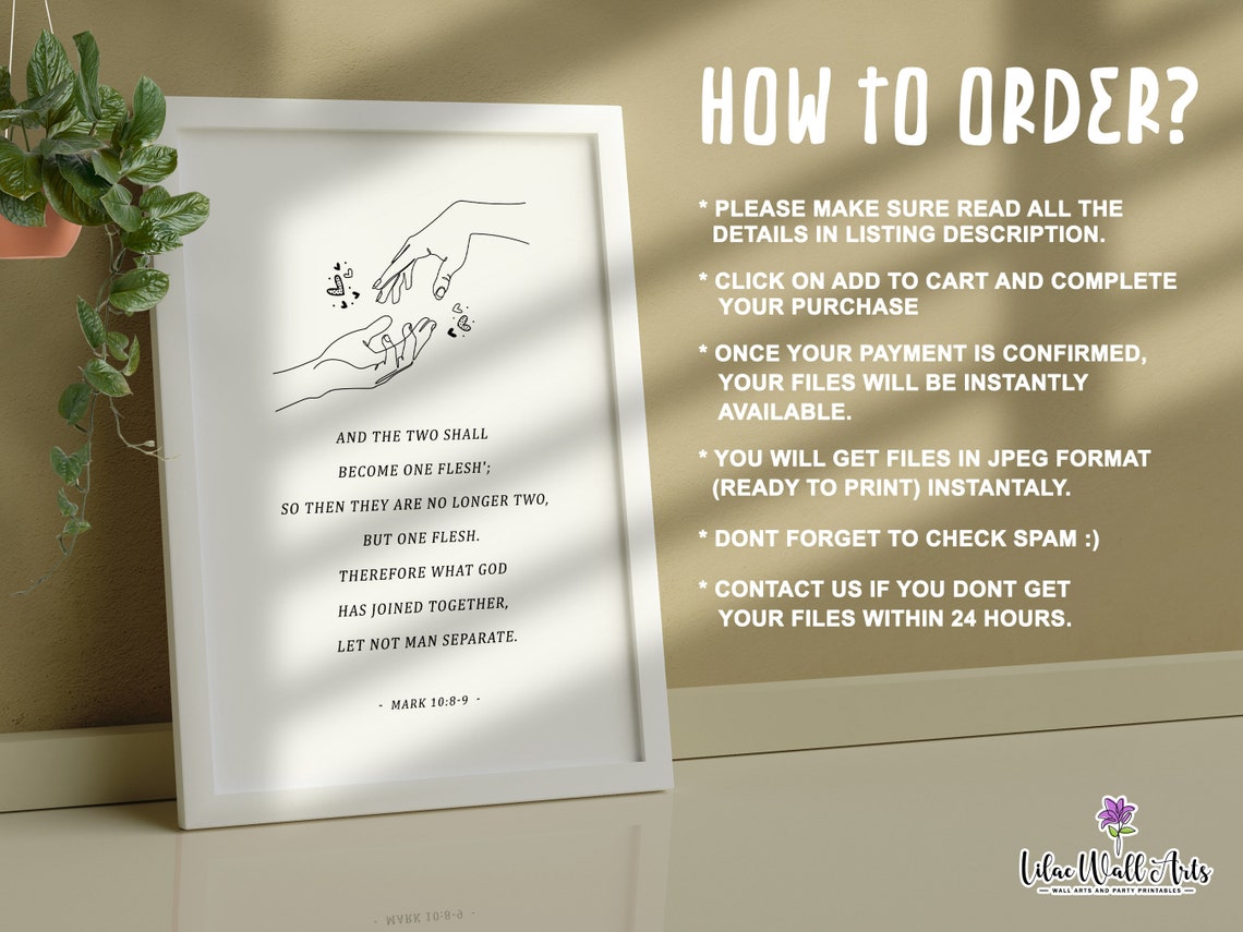 Mark 1089 Two Become One Flesh Minimalist Wedding Hands Poster - Image 5