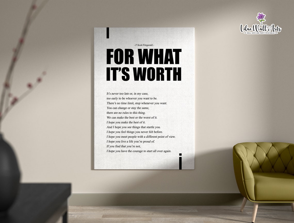 For What Its Worth F Scott Fitzgerald Typography Quote Poster Minimal - Image 6