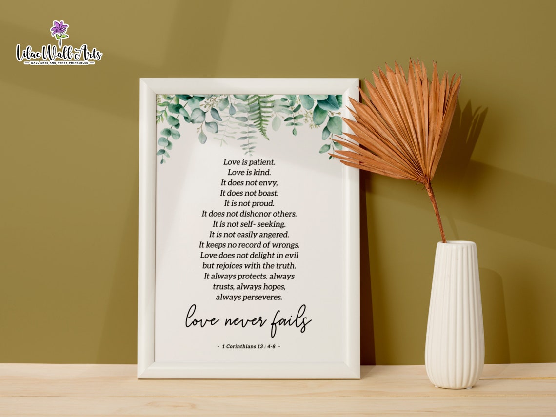 Love Never Fails 1 Corinthians Botanical Eucalyptus Scripture Print - Image 3