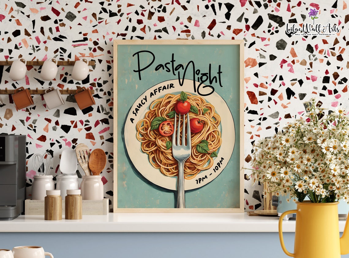 Pasta Night A Saucy Affair Retro Spaghetti Kitchen Restaurant Poster - Image 5