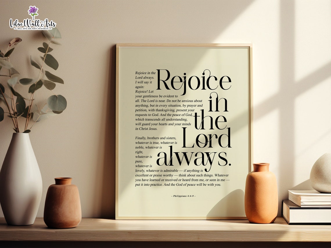 Rejoice In The Lord Always Philippians 449 Script Typography Poster