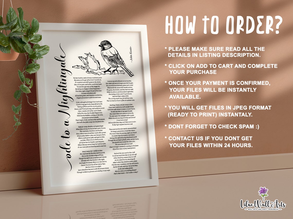 Ode To A Nightingale Keats Full Poem Bird Sketch Literary Art Poster - Image 3