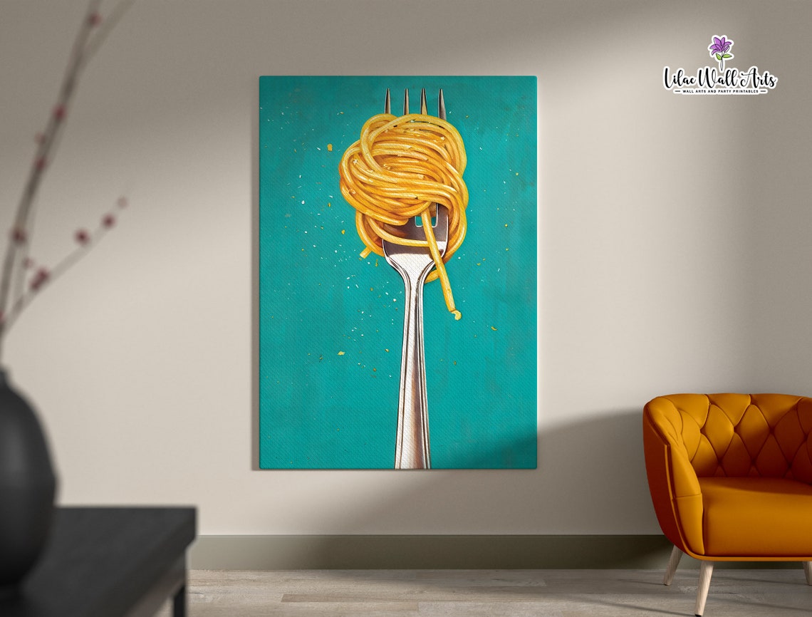 Spaghetti Fork Twirl Pop Art Teal Background Kitchen Food Poster - Image 5