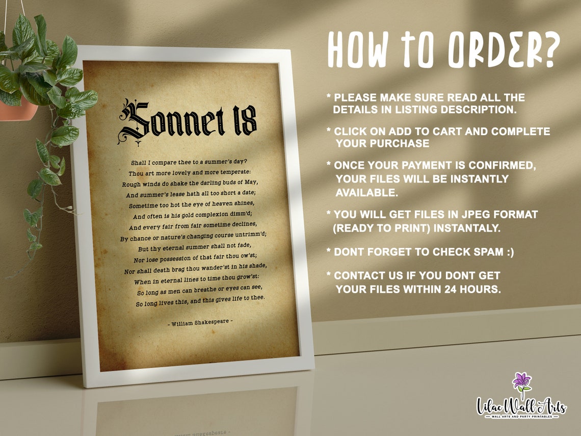 Sonnet 18 William Shakespeare Vintage Parchment Poetry Poster - Image 4