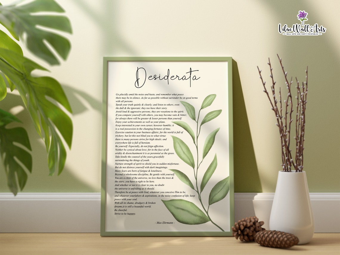 Max Ehrmann Desiderata Inspirational Sage Green Poem Art Poster