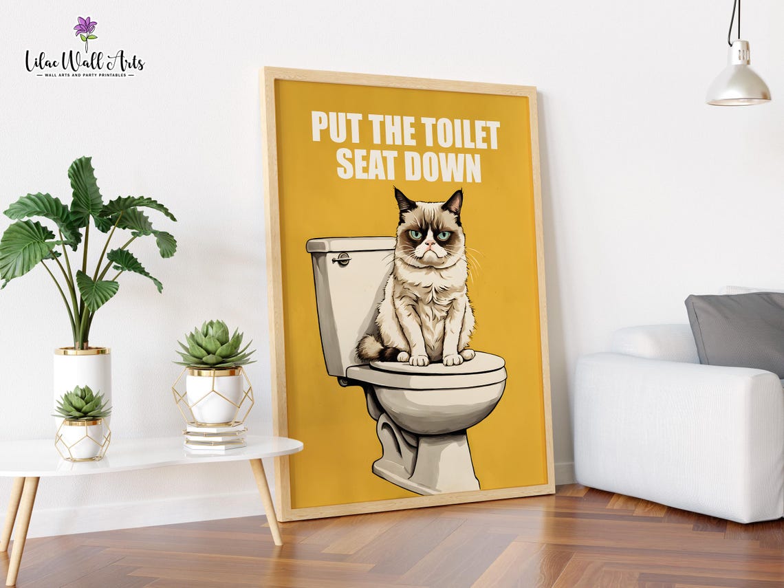 Put The Toilet Seat Down Grumpy Cat Funny Bathroom Wall Poster - Image 2