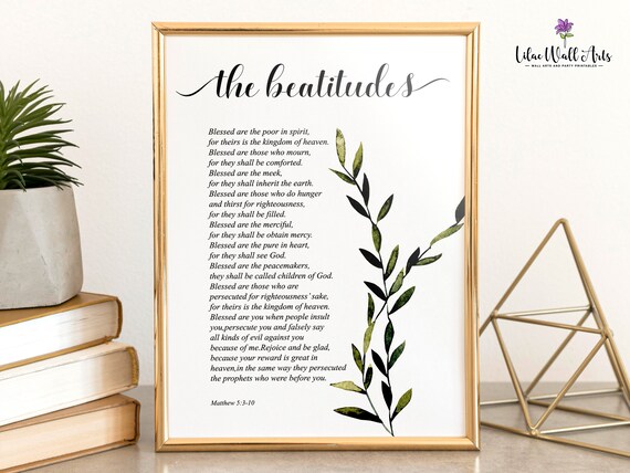 The Beatitudes Matthew 5:3-10 Christian Scripture Watercolor Art Poster