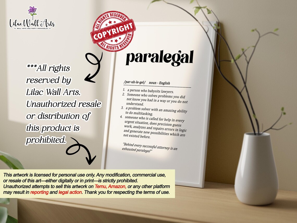 Paralegal Definition Lawyer Gift Wall Art Print - Image 4