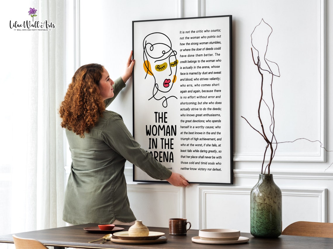 Woman In The Arena Poem Print Teddy Roosevelt Theodore Roosevelt Quote Daring Greatly Strong Woman Gift Poetry Literary Poster - Image 3