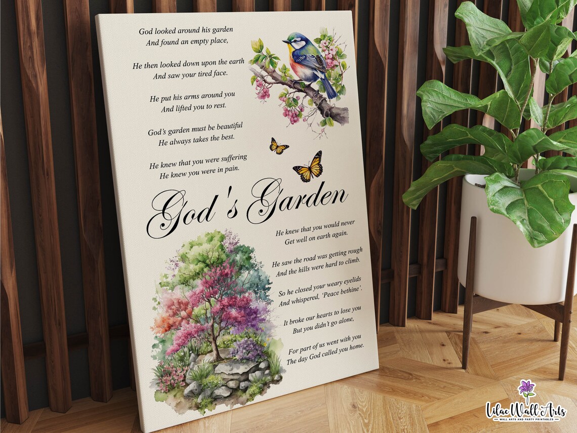 Gods Garden Sympathy Poem, In Loving Memory Art Print