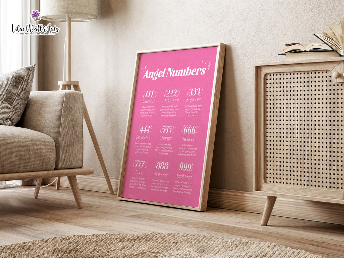 Angel Number Poster Aura Print 123 Angel Number 111 222 333 444 555 666 777 888 999 Trendy Wall Art Pink Aura Poster Aura Wall Art - Image 5