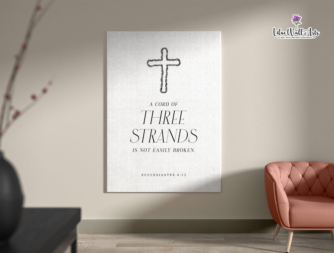 A Cord Of Three Strands Cross Rope Line Art Wedding Verse Poster - Image 2