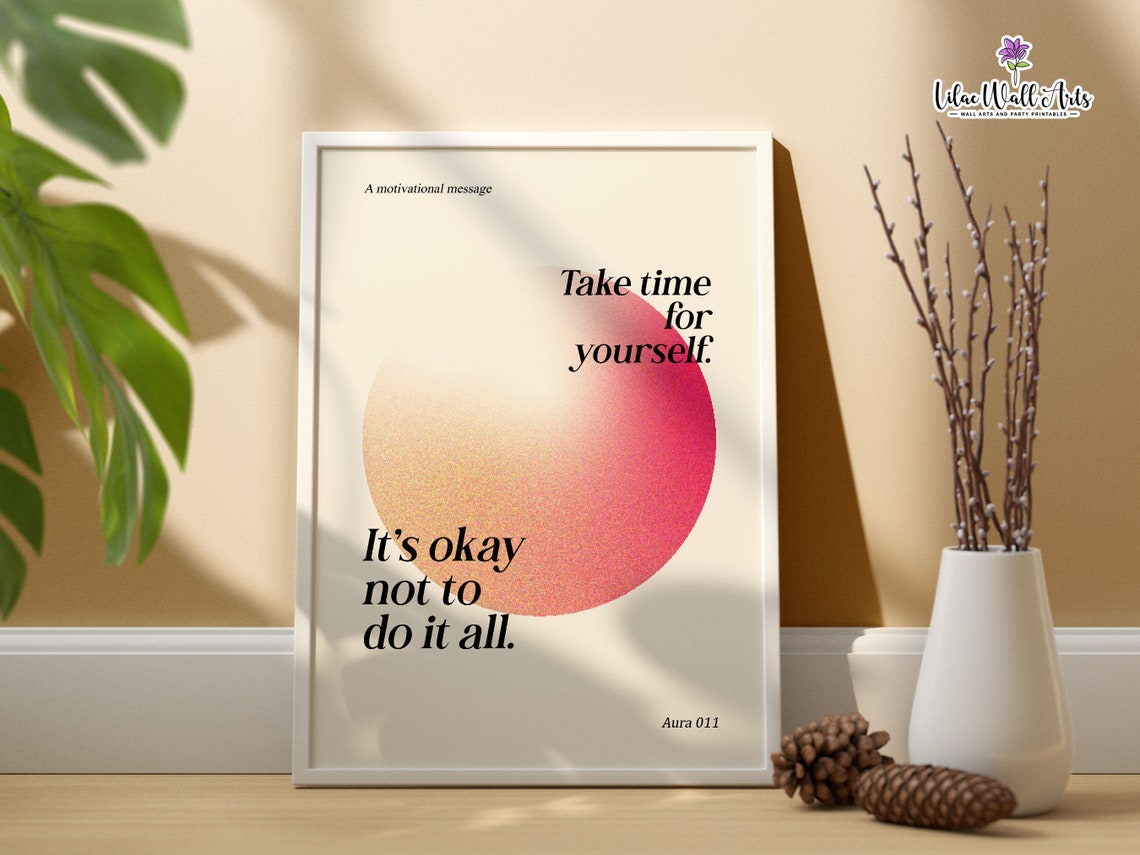 Take Time For Yourself Pink Aura Motivational Quote Self Care Poster - Image 6