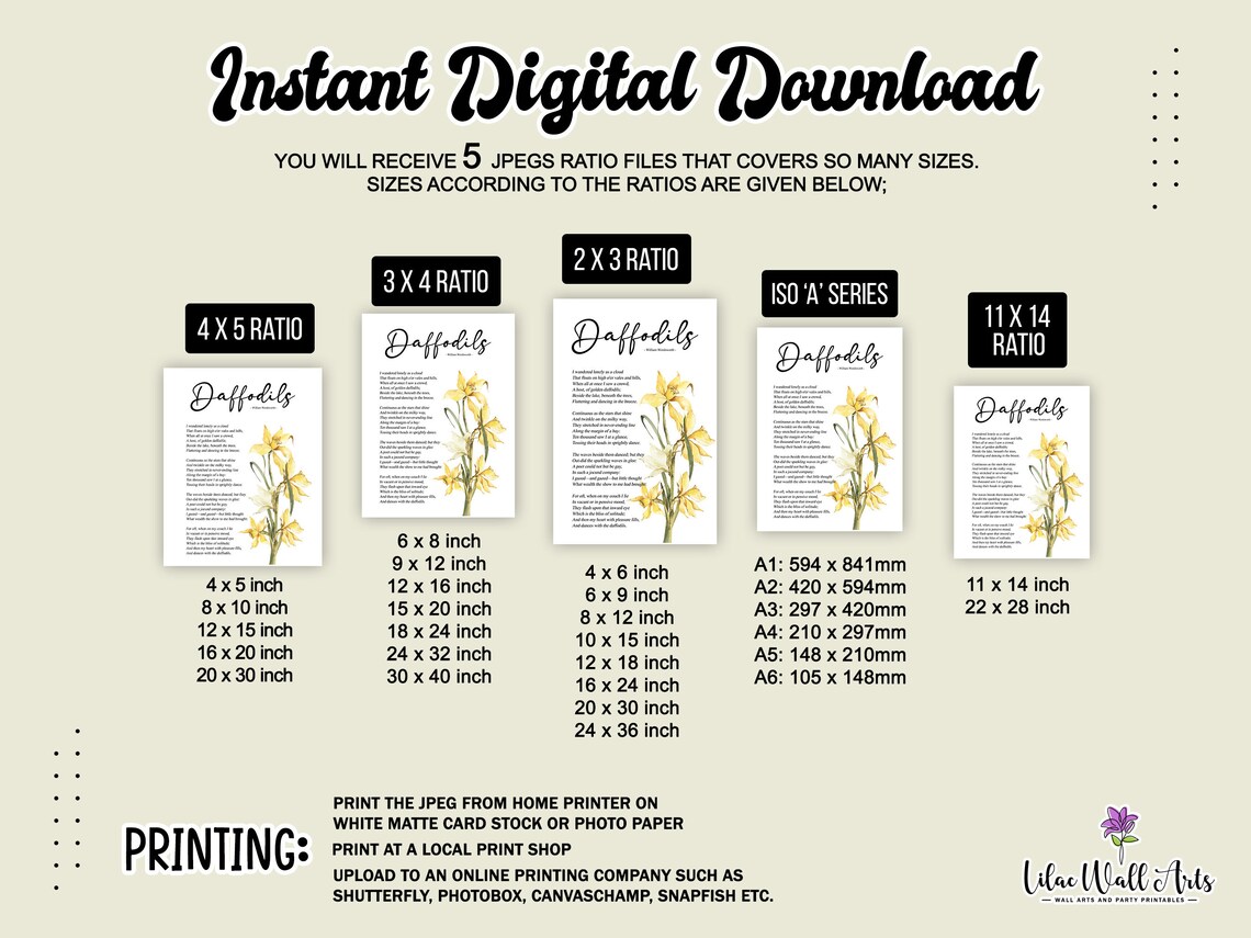 Daffodils Poem Poster, William Wordsworth Botanical Print - Image 2
