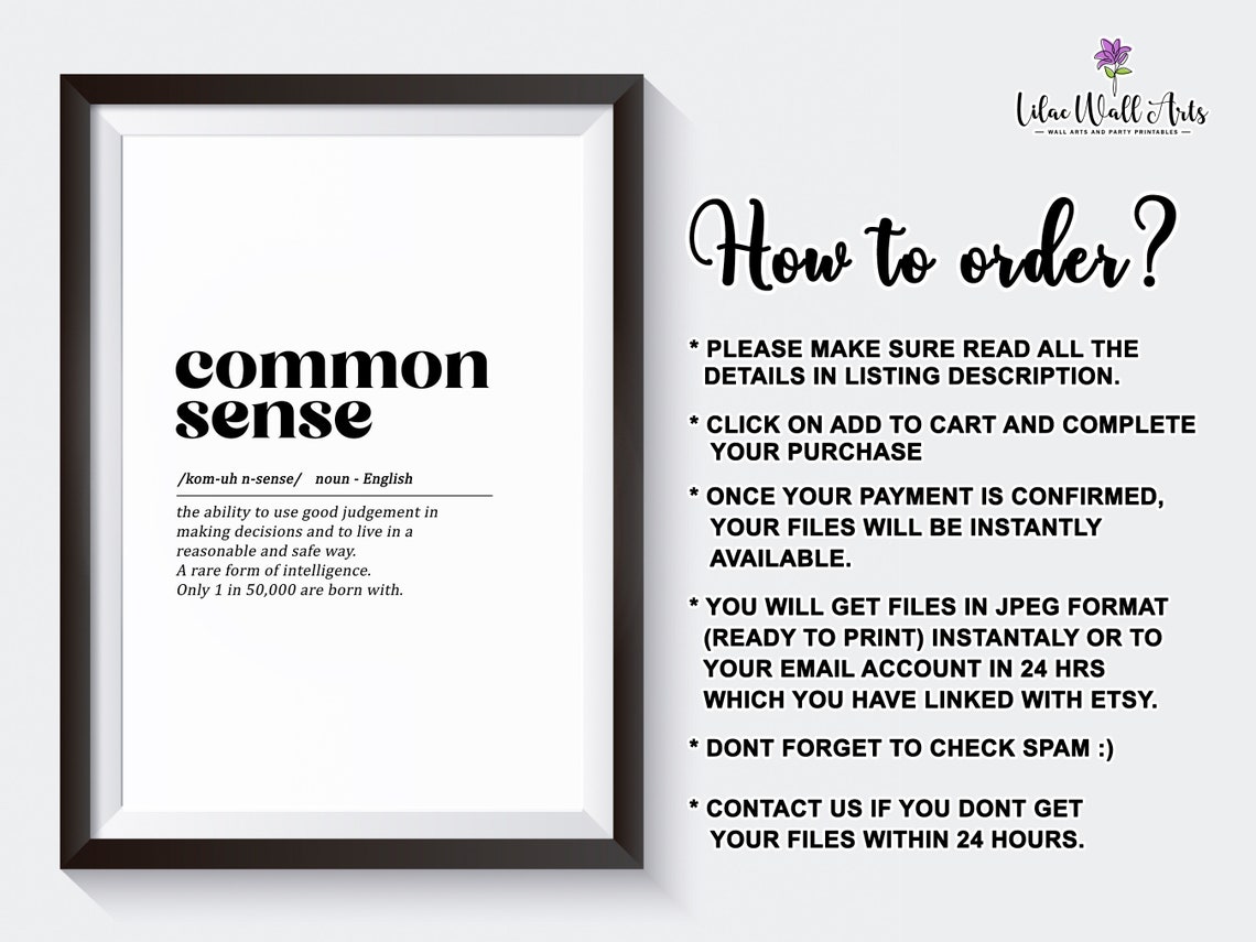 Common Sense Funny Dictionary Definition Rare Intelligence Wall Art - Image 2