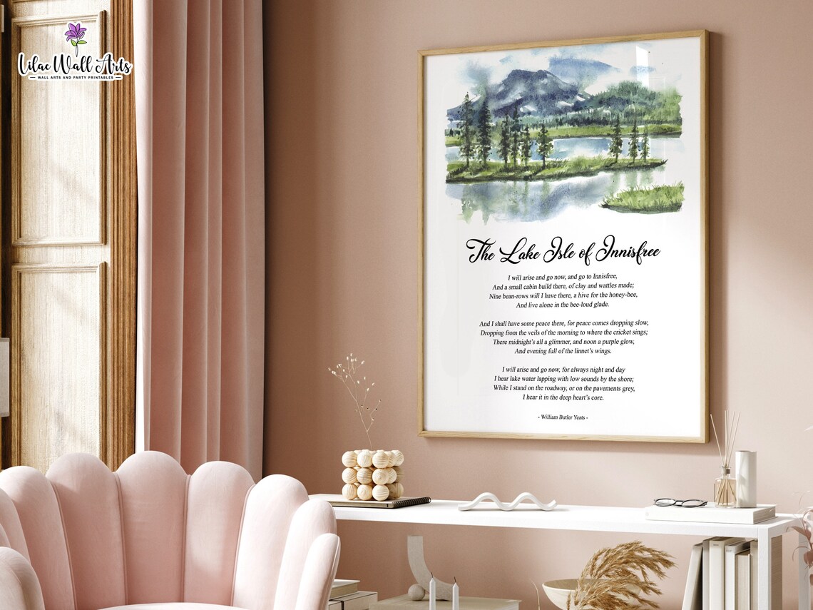 The Lake Isle Of Innisfree Yeats Mountain Lake Watercolor Poem Poster - Image 3