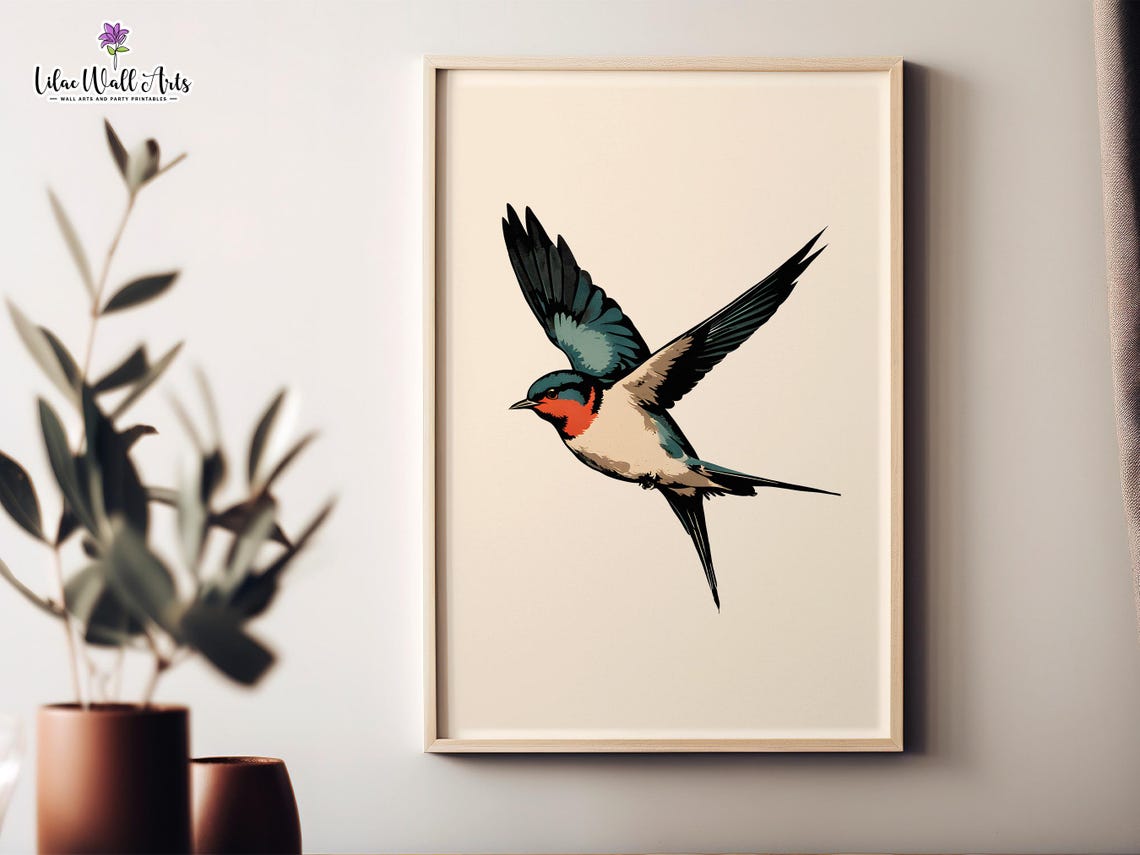 Minimalist Swallow Bird Flying Modern Nature Illustration Poster