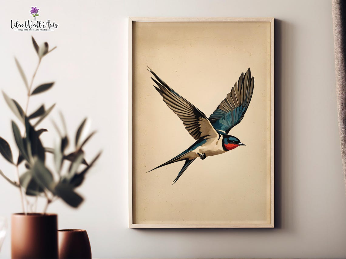Swallow Bird Print Flying Swallows Art Print Modern Bird Print Swallow Wall Art Bird Oil Painting Swallows Painting Vintage Bird Poster