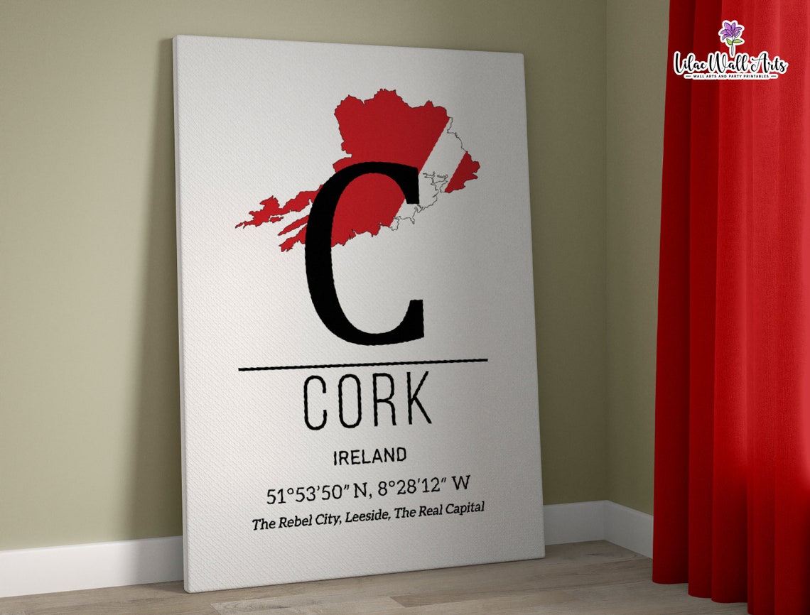 Cork Ireland Map Rebel City Monogram Red County Map Travel Poster - Image 2