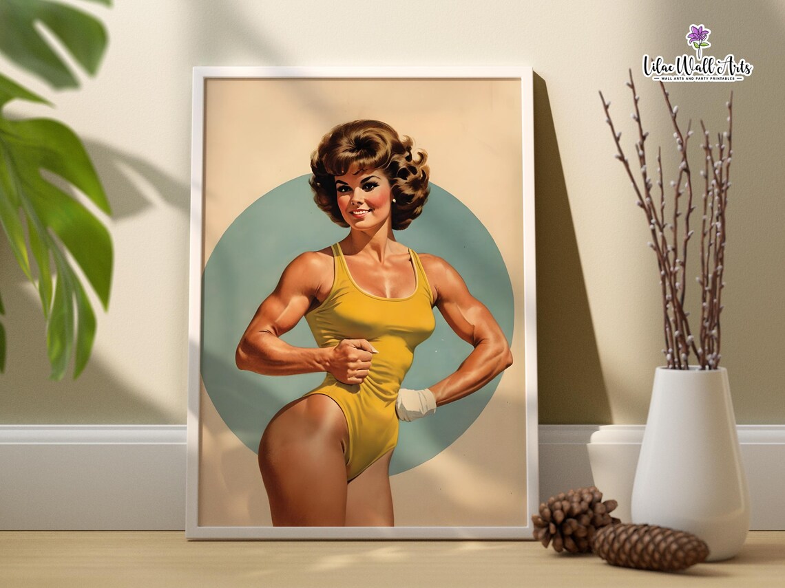 Woman Bodybuilder Retro Gym Art Print, Gym Decor - Image 2