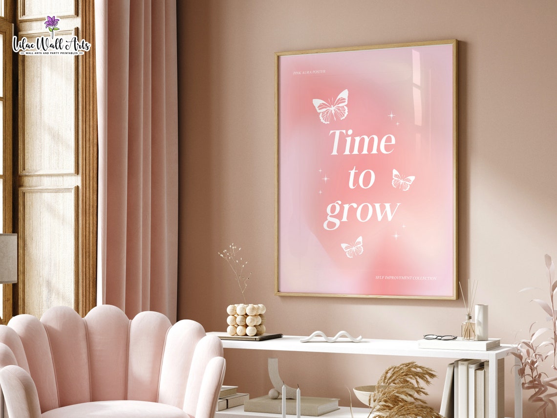Time to Grow Pink Aura Butterfly Self Improvement Affirmation Poster - Image 4