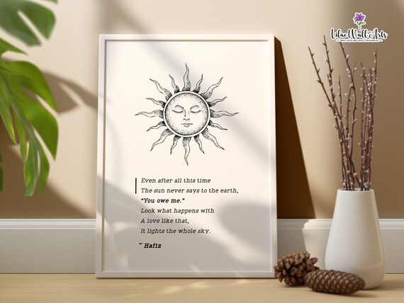 Hafiz Sun Poem Black White Line Art Literary Love Quote Poster