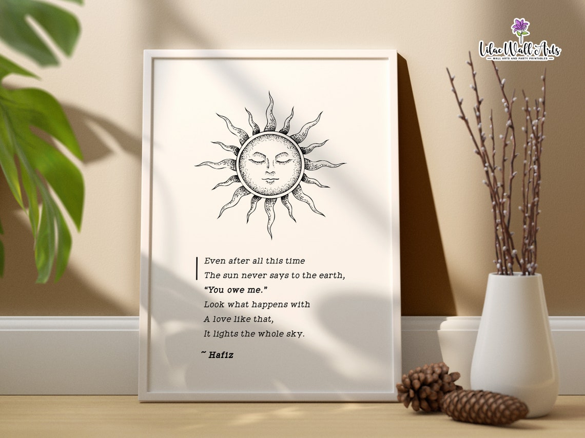 The Sun Never Says Hafiz Quote Literature Poster Poem Print Teacher Gifts Rumi Quote Wall Art Literary Poster Rumi Print Minimalist