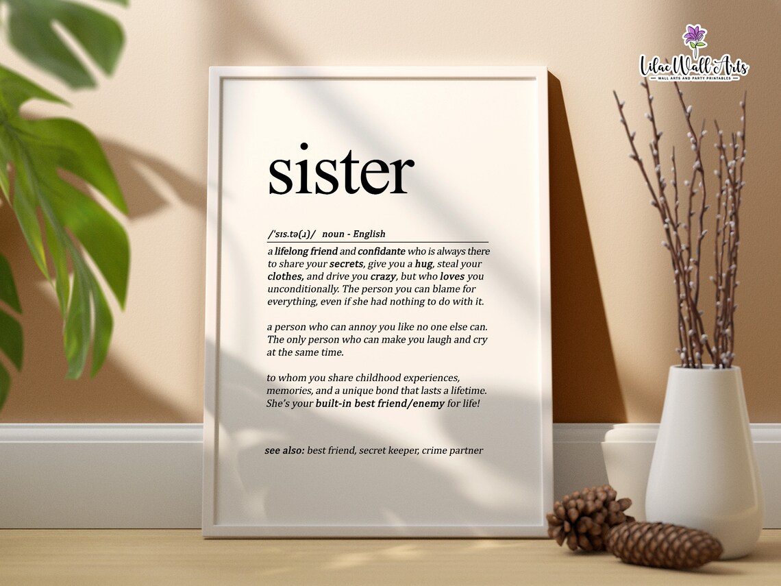 Sister Definition Best Sister Gift Brother And Sister Wall Art Family Wall Art Sister Birthday Sister Prints Sisters Wall Art