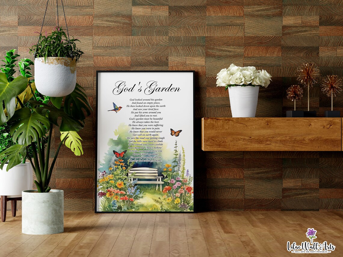 Gods Garden Memorial Poem Watercolor Garden Bench Comfort Art Poster - Image 4