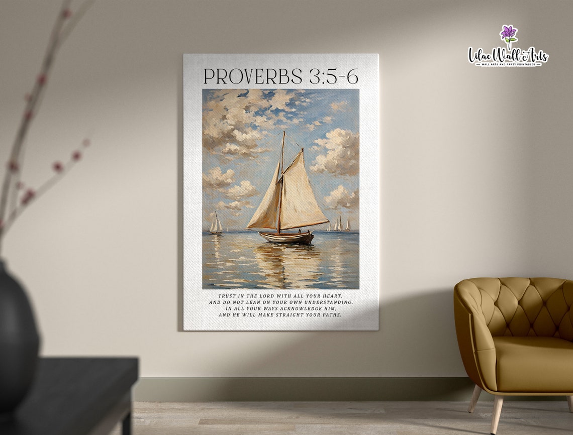 Proverbs 356 Trust In The Lord Sailboat Ocean Scene Art Poster - Image 4