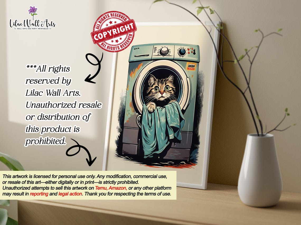 Cat In Retro Washing Machine Pop Art Funny Laundry Room Poster - Image 2
