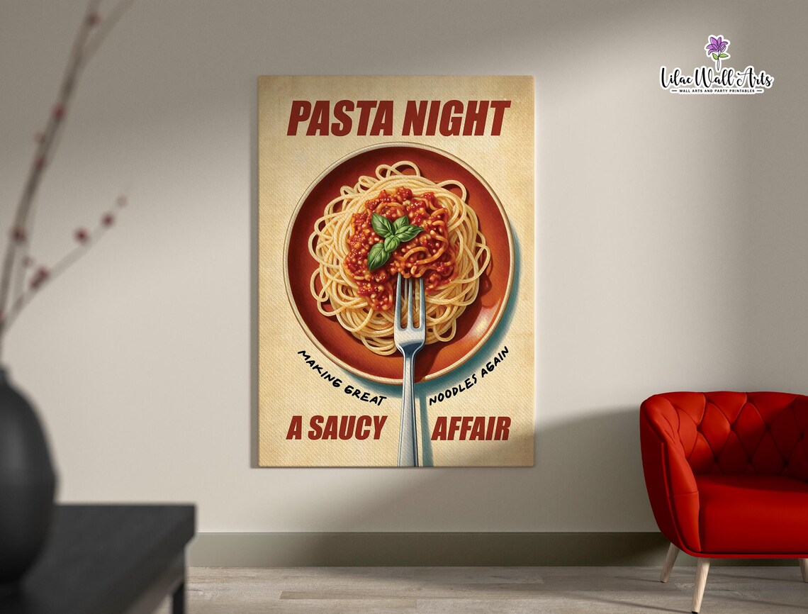 Pasta Night A Saucy Affair Retro Italian Kitchen Food Poster - Image 3