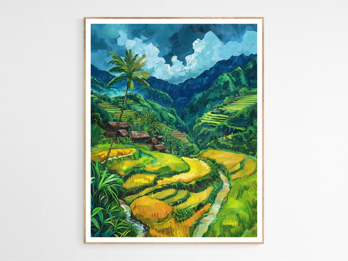 Philippines Golden Rice Terraces Mountain Valley Painting Art Poster